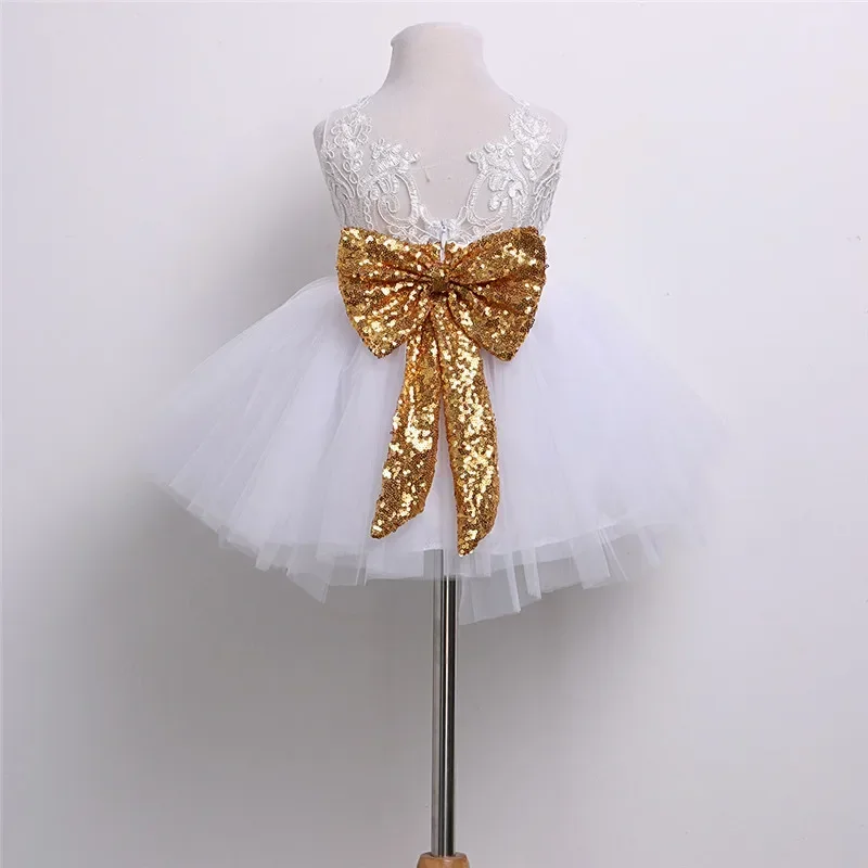 0-10years Girls Tutu Dress Sleeveless Hollow Back Big Bow Dress Mesh Multi-Layer Waist Design Formal Dress For Girl kids