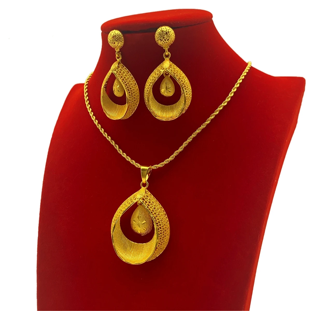 ESALE Dubai Bridal Gold Plated Jewelry Set Pendant Earrings Necklace Nigerian Women Wedding Accessories Gift