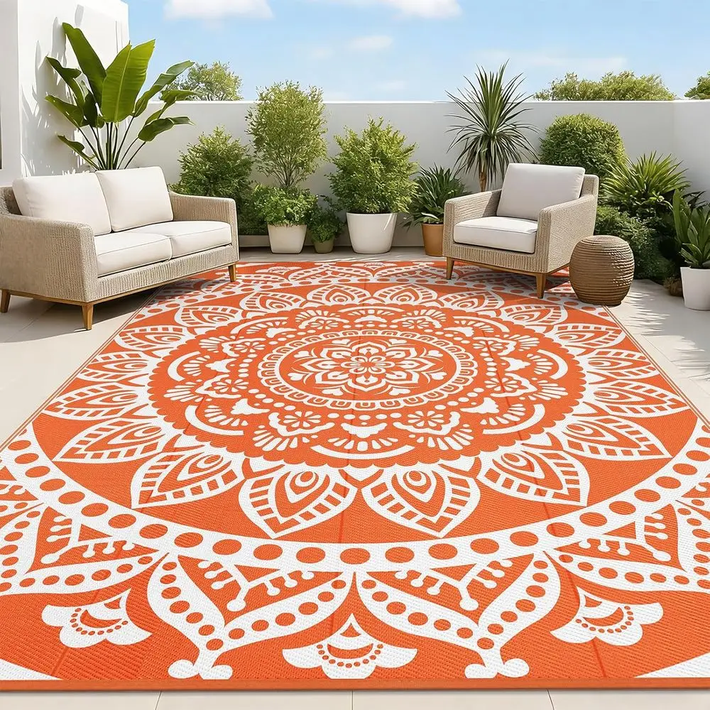 

Reversible Boho Style Large Outdoor Rug, 9x12 Feet, Plastic, Portable for Patio, Deck, Camping, RV, Indoor, Porch, Balcony, Back