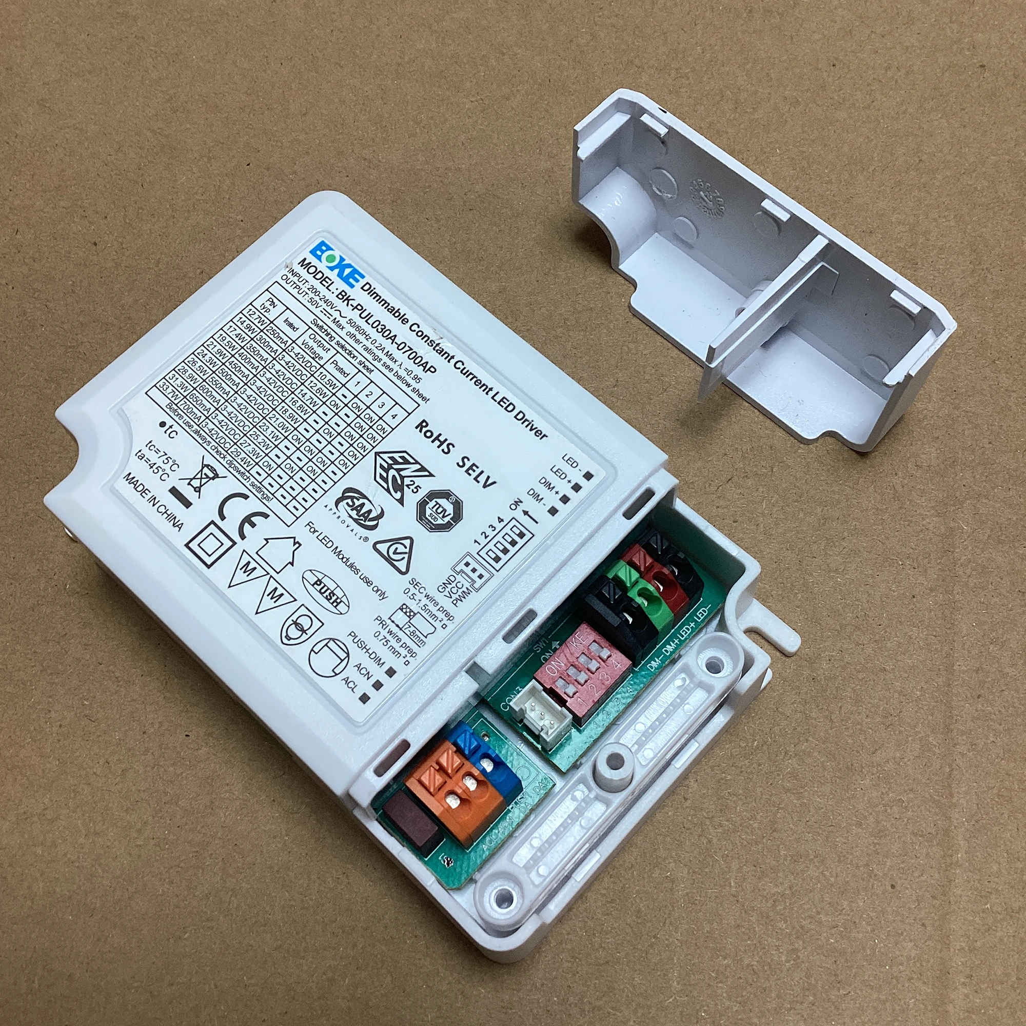 30W Dimmable LED Power Supply BK‑PUL030A‑0700AP 1‑10V PUSH‑DIM PWM Selectable Driver 250‑700mA For LED Lighting