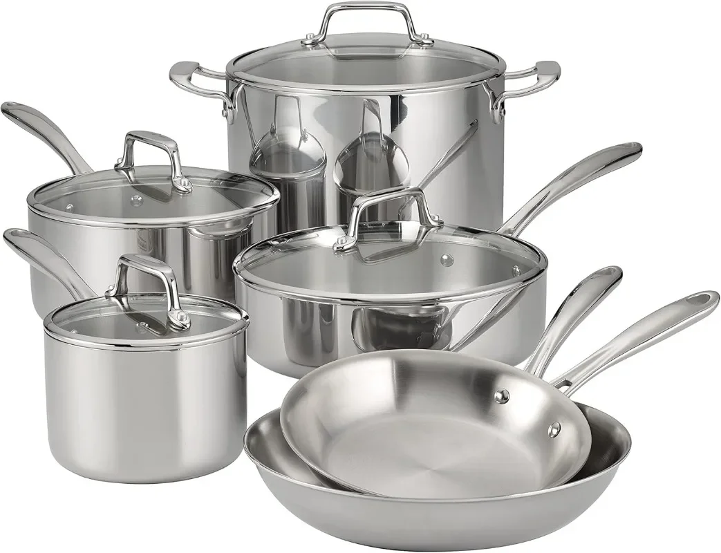 

Tramontina Tri-Ply Clad Stainless Steel 10-Piece Cookware Set with Glass Lids, Pots and Pans Kitchen Set, Induction-Ready