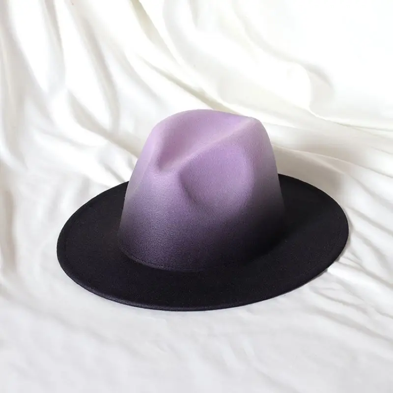 Gradient top hat flat brimmed jazz top hat two-tone Panama felt hat men's and women's tweed hat for diy