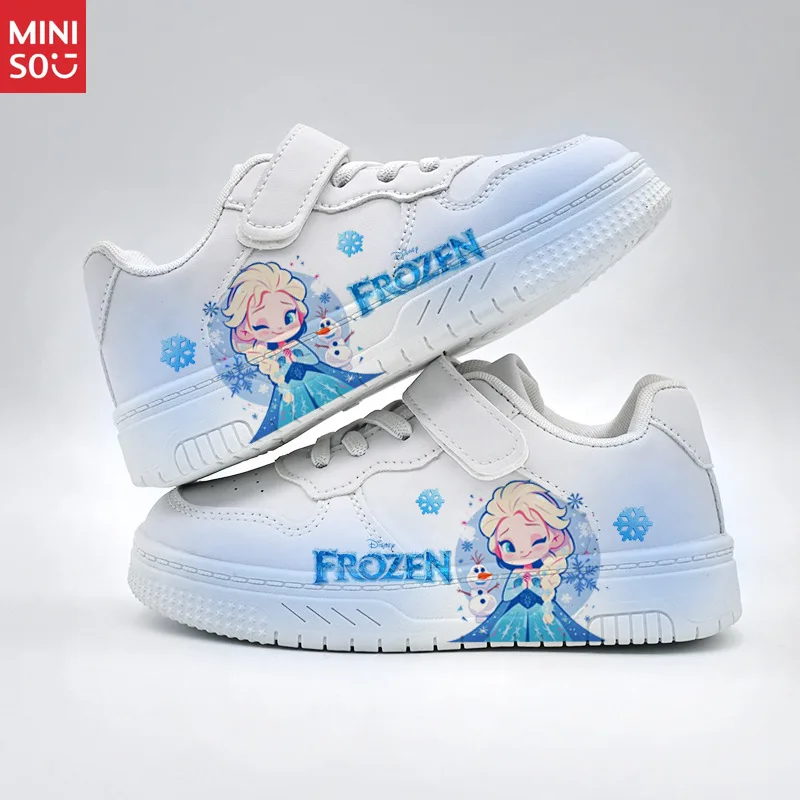 Chaussures d'école Disney Frozen Elsa pour filles, baskets mignonnes en Velcro avec semelle souple pour enfants