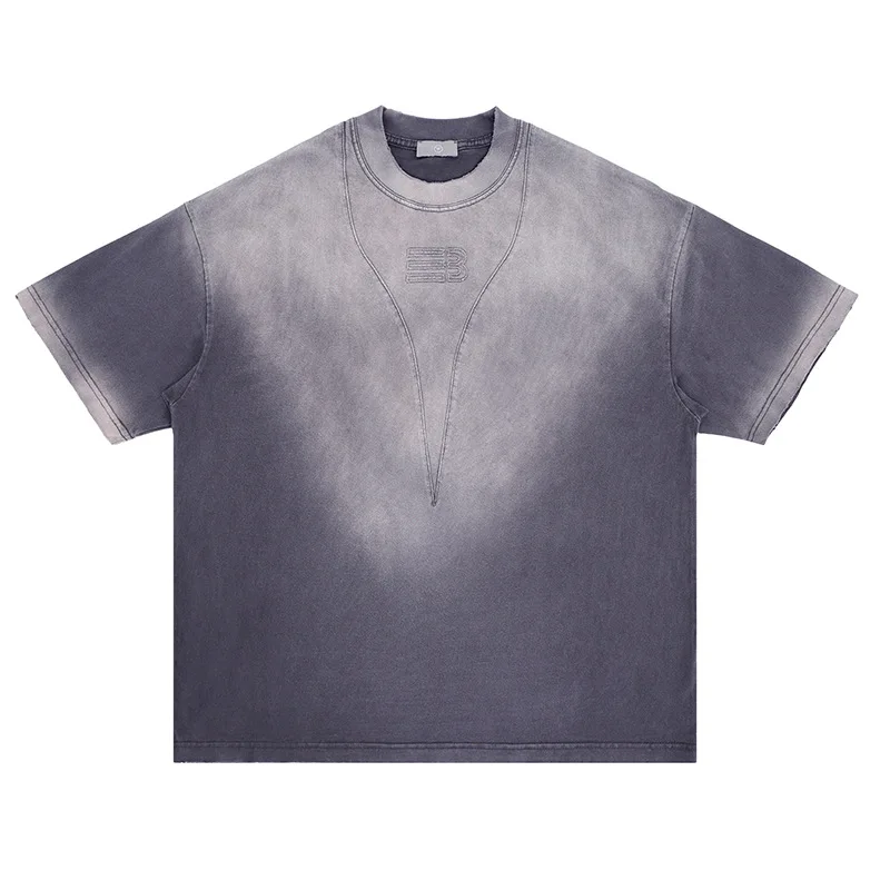 

Firmranch 2024 Spring/Summer New American Fashion T-shirt For Men Women Wash Old Tie-dye Gradient Oversize Short-sleeved Tees