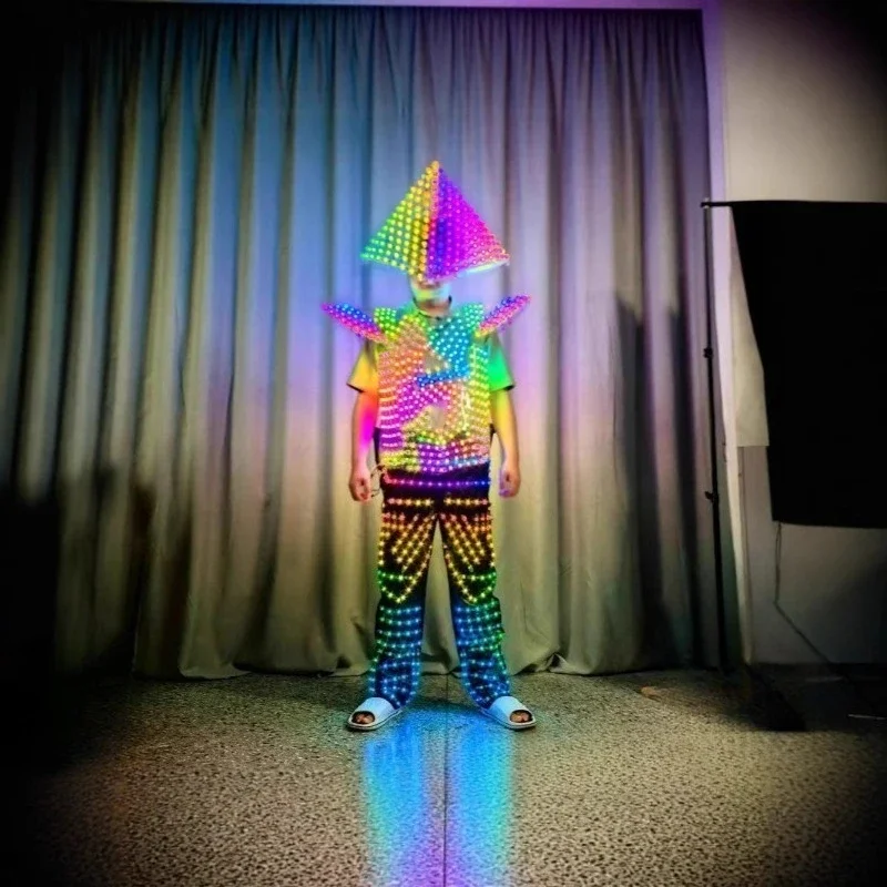LED Glowing Armor Suit Remote Control Fantasy Color Clothes Bar KTV Stage Performance Costume Atmosphere Glowing Clothes Hat