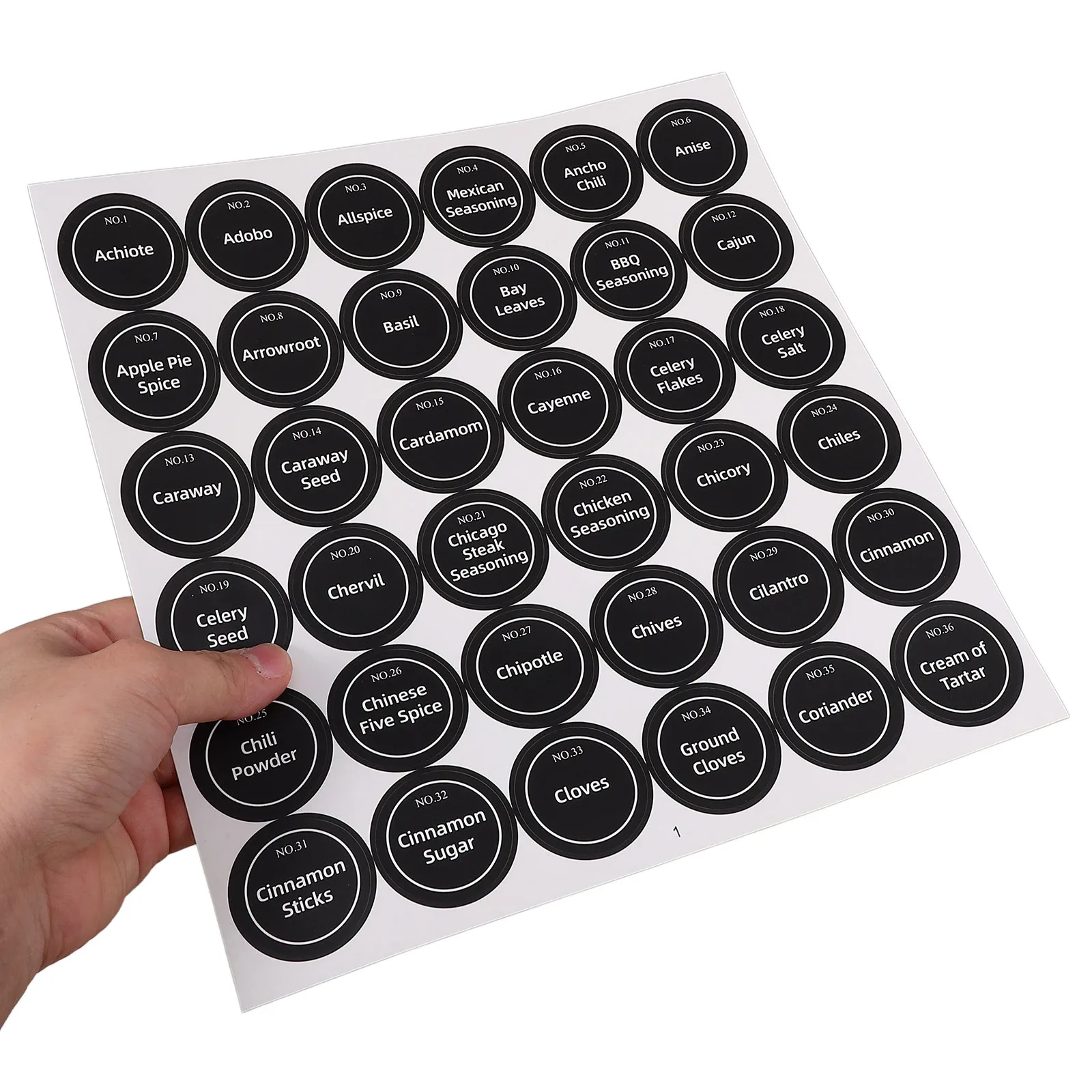 20 Blatt runde Gewürzgläser-Etiketten, vorgedruckt, wasserfest, englische Aufkleber, Gewürzgläser für die Küche, leicht zu reinigen, stilvoll