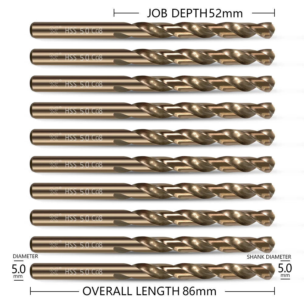 HUAZHICHUN 10 pezzi dimensioni 5.0mm 5.2mm 5.5mm 5.8mm M42 8% cobalto, Set di punte da trapano per metallo