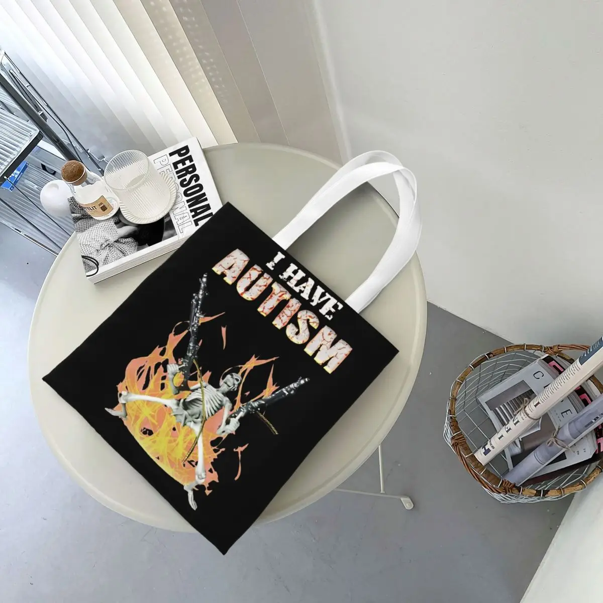 I Have autisc Skull Skeleton Meme Canvas Tote Bag, Fashion Large Capacity Shopping Bag, Unisex, TDAH autitic Student Bags