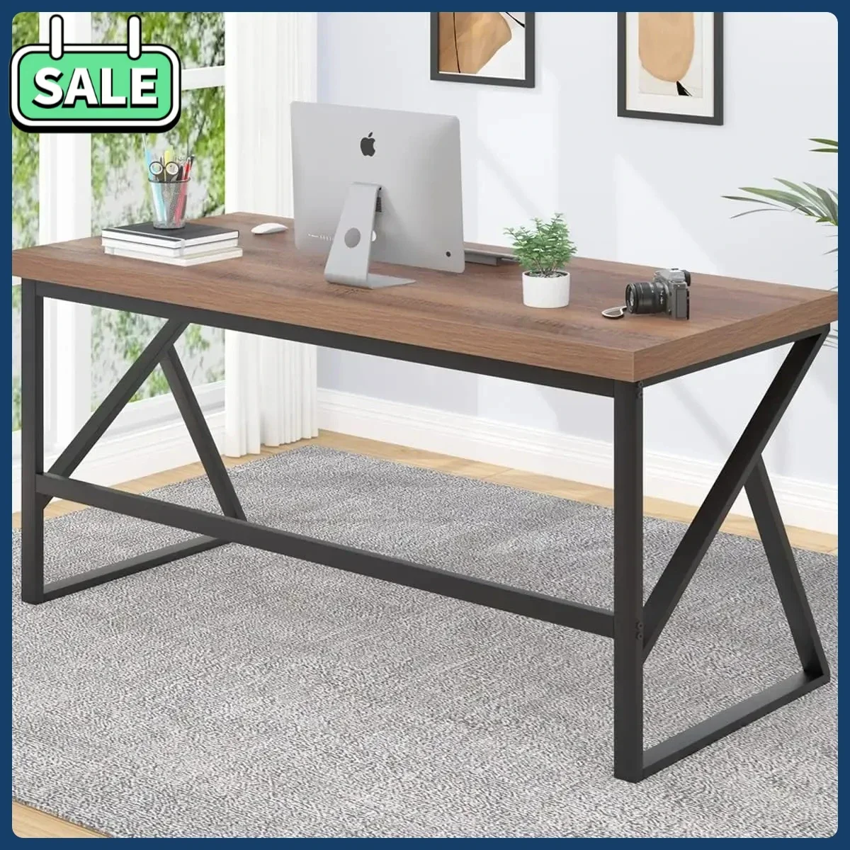 

Бестселлер: Промышленный современный большой компьютерный стол для домашнего офиса, деревянный с металлическими элементами, для работы, письма и учебы