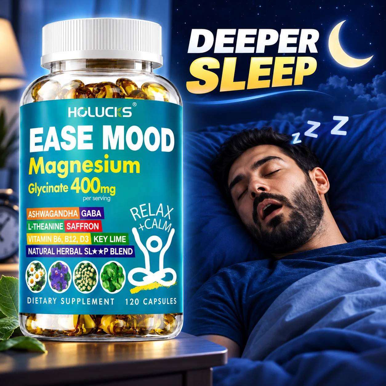 Magnesium Glycinate Relax Supplement, Ashwagandha L-Theanine GABA, Reduce Mental Fatigue, Release Muscle, Stay Calm & Quality
