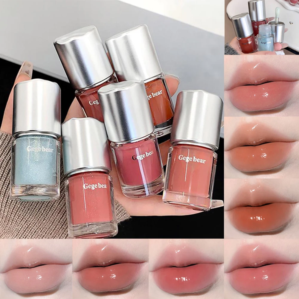 GEGE BEAR Water Light Mirror Lip Gloss Lasting Moisturizing Non-stick Cup Pearlescent Fine Sparkling Lipstick Lip Oil