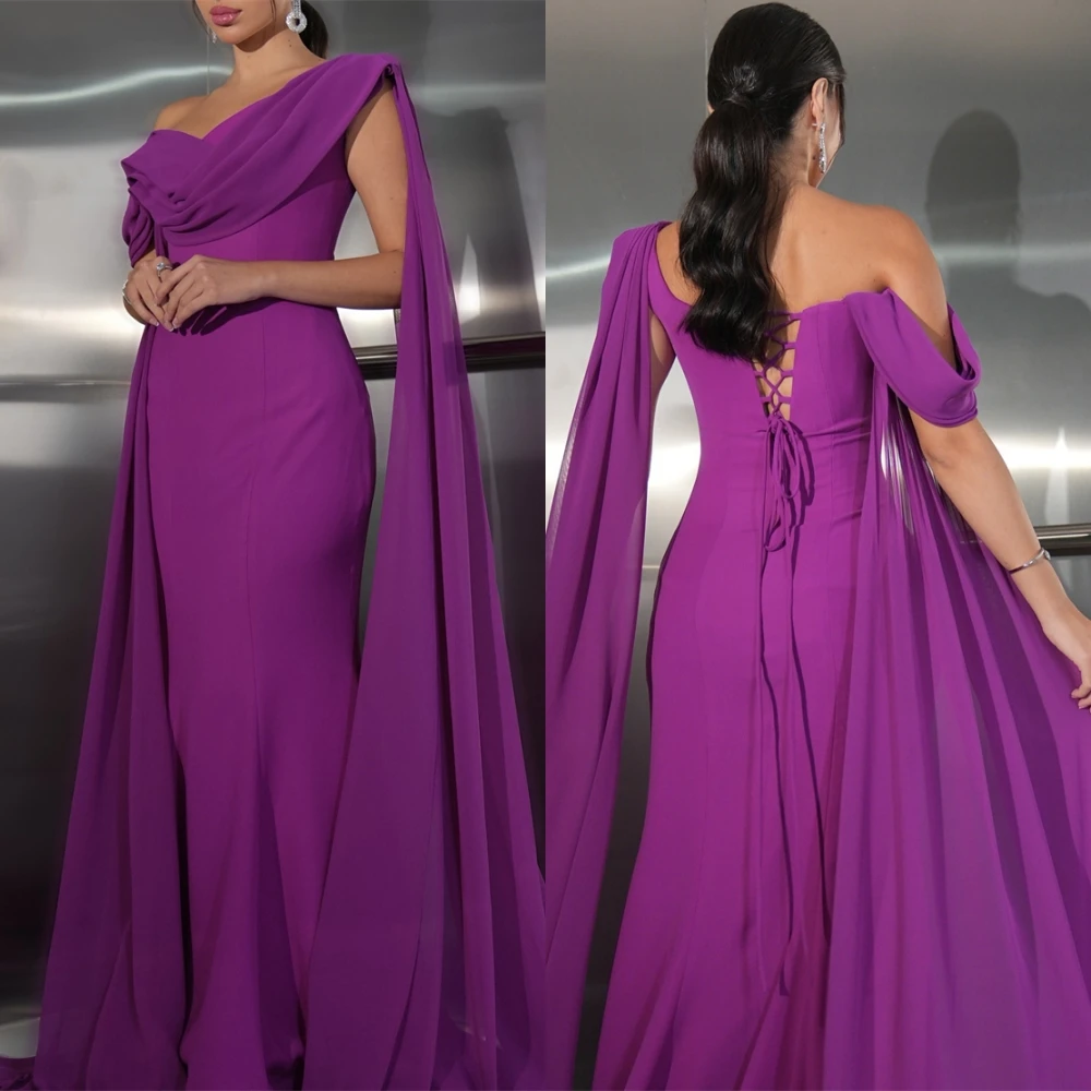 Abito da sera con scollo a barca in chiffon con temperamento personalizzato Abito da cocktail delicato senza maniche Abiti da festa classici a sirena
