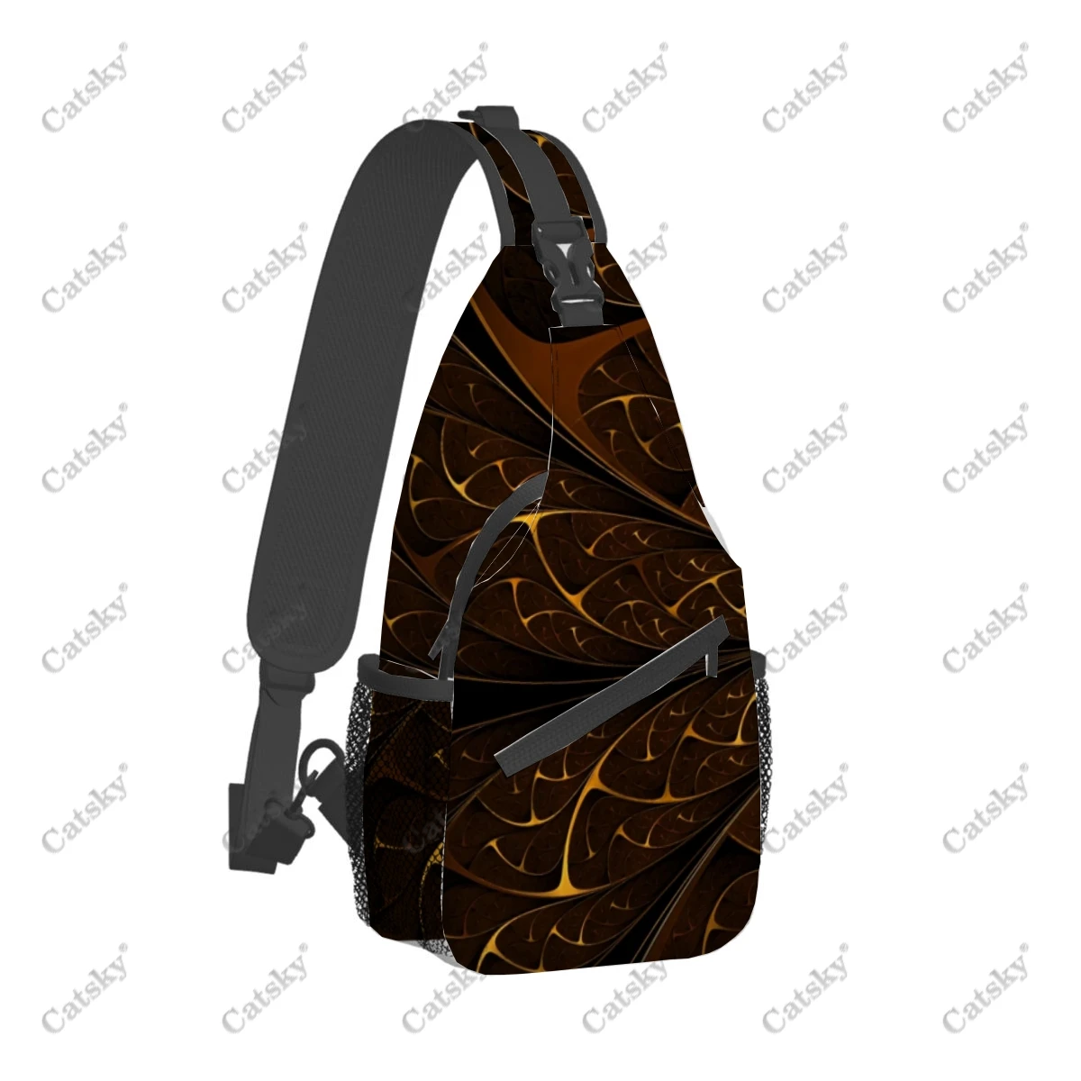 Gold Leaf Cross chest bag diagonally, For Men Women Travel Hiking Chest Bag Adjustable Backpack