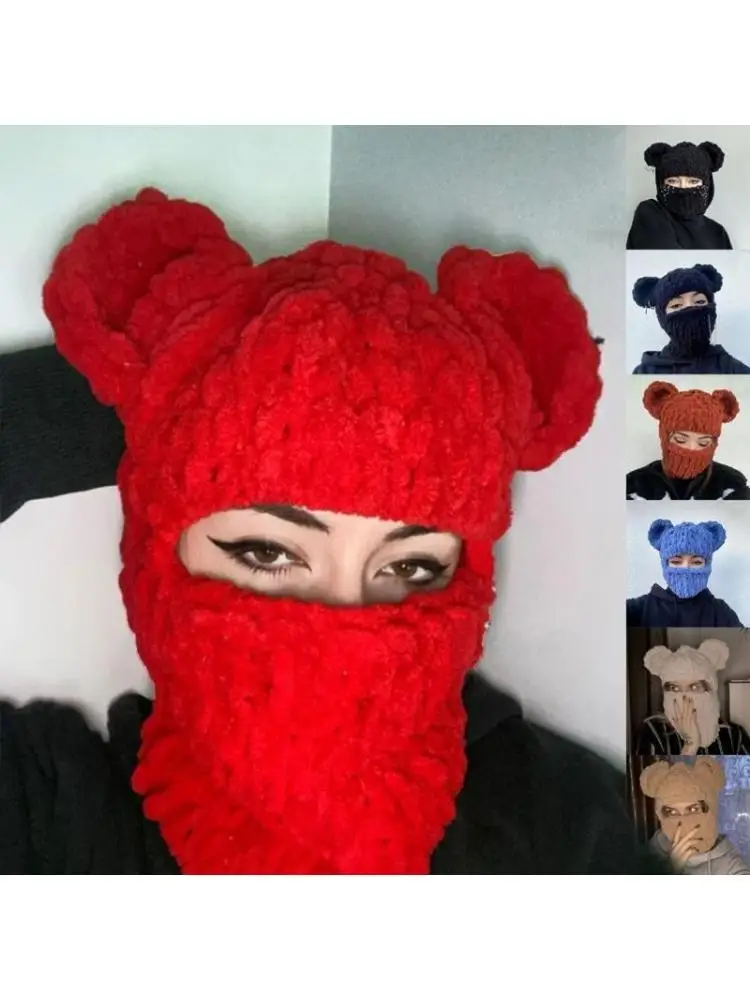 

652F Шапка с медвежьими ушками Шарф Хэллоуин Балаклава Балаклава с медвежьими ушками Забавная шляпа Хэллоуин