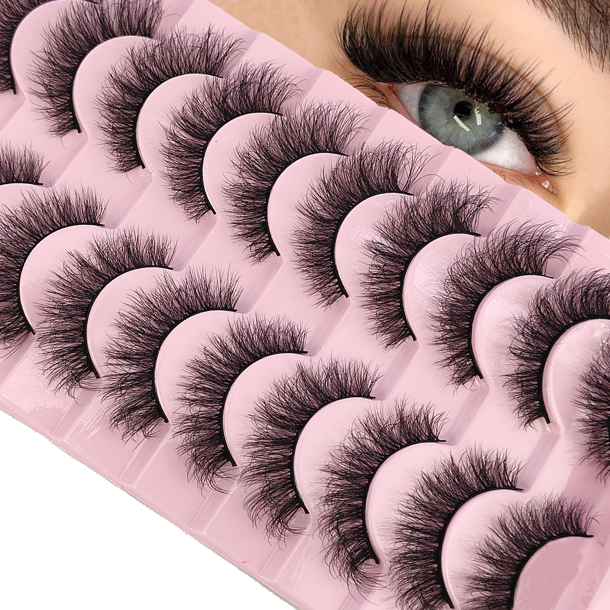 HBZGTLAD Nuovo 10 paia Ciglia soffici Volume 8D Ciglia finte Striscia russa Estensioni ciglia Spesse morbide Ricci Ciglia finte Trucco