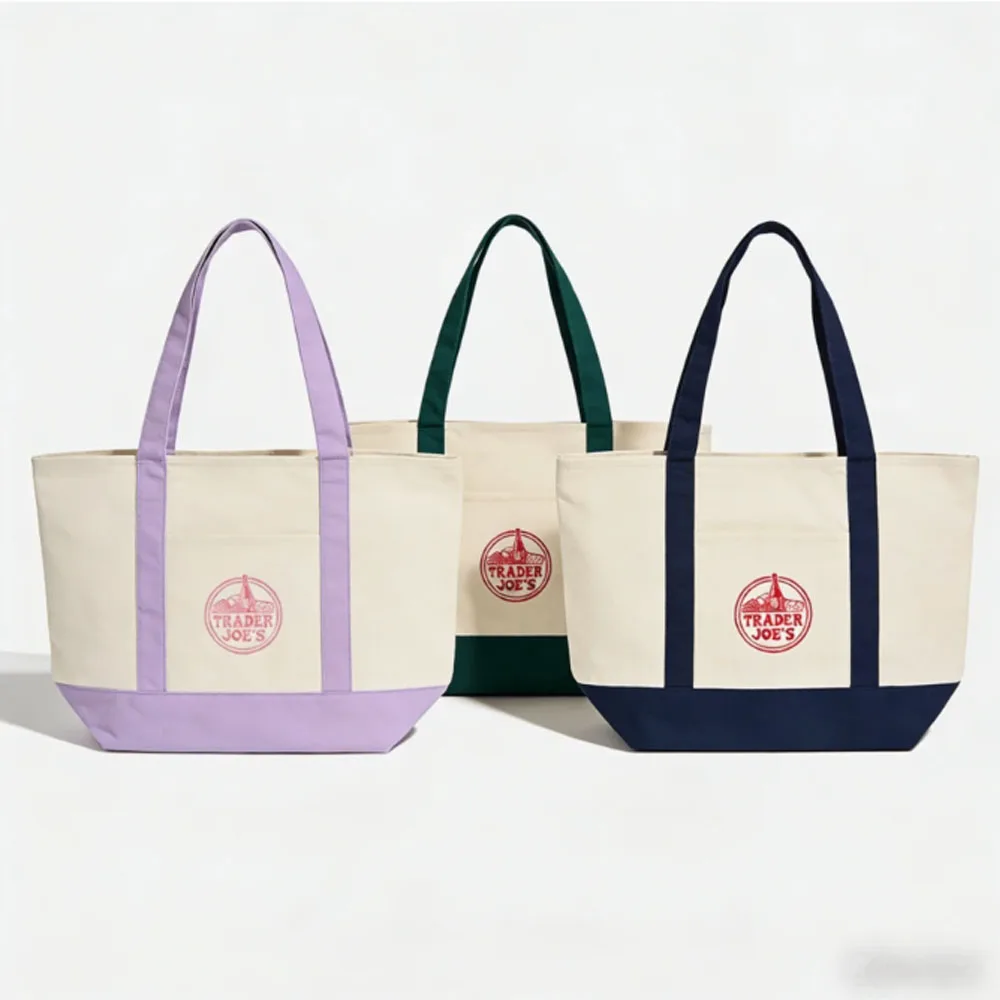 Trader Joe’s Large Embroidered Cotton Canvas Shopping Tote Bag