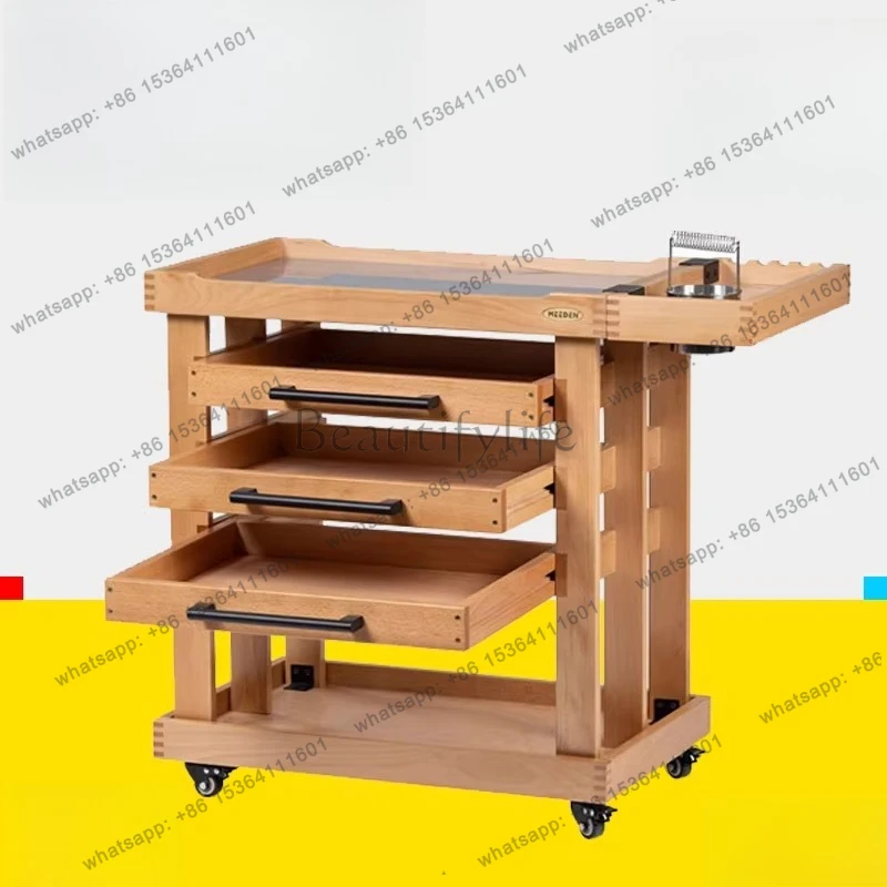 Professional indoor wooden five-layer oil painting cart, special painting cart for acrylic art students