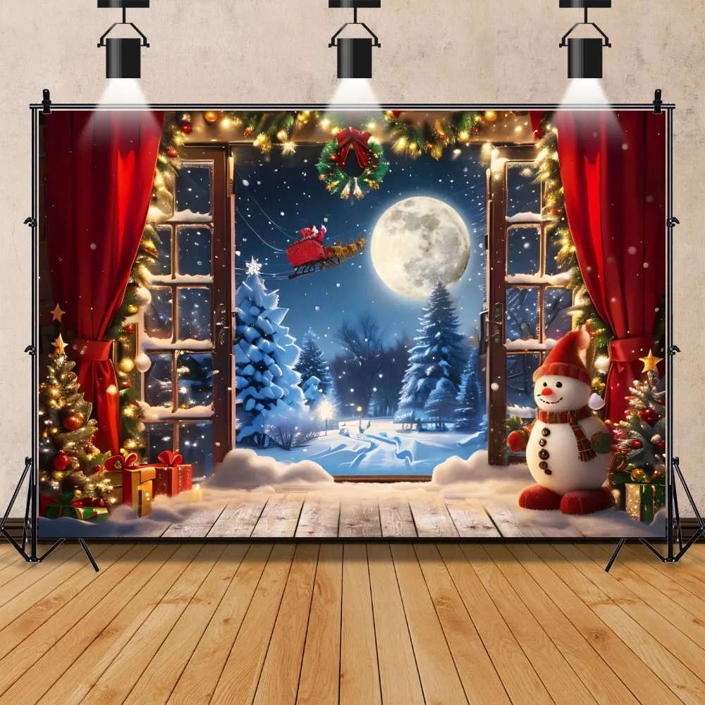 Christmas Backdrop Xmas Tree Santa Claus Gift Window Fireplace Baby Family Portrait Photography Backgrounds for Photo Studio