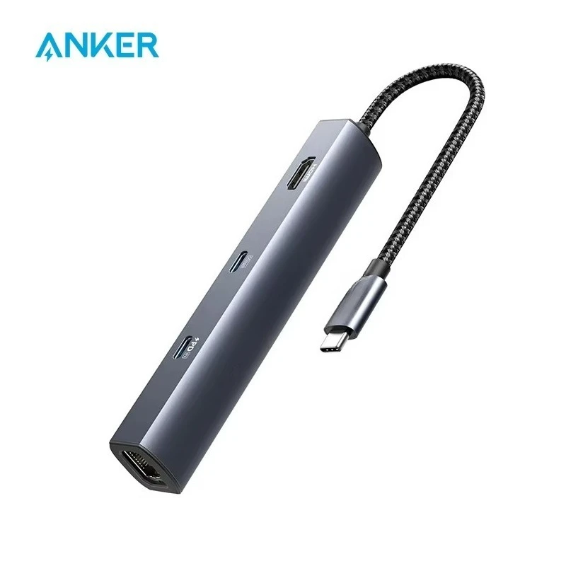 6 In 1 USB C Docking Station Power Expand Hub for Anker 65W PD Charging 4K Video 1Gbps Ethernet 2 USB3.0 Port Laptop Adapter