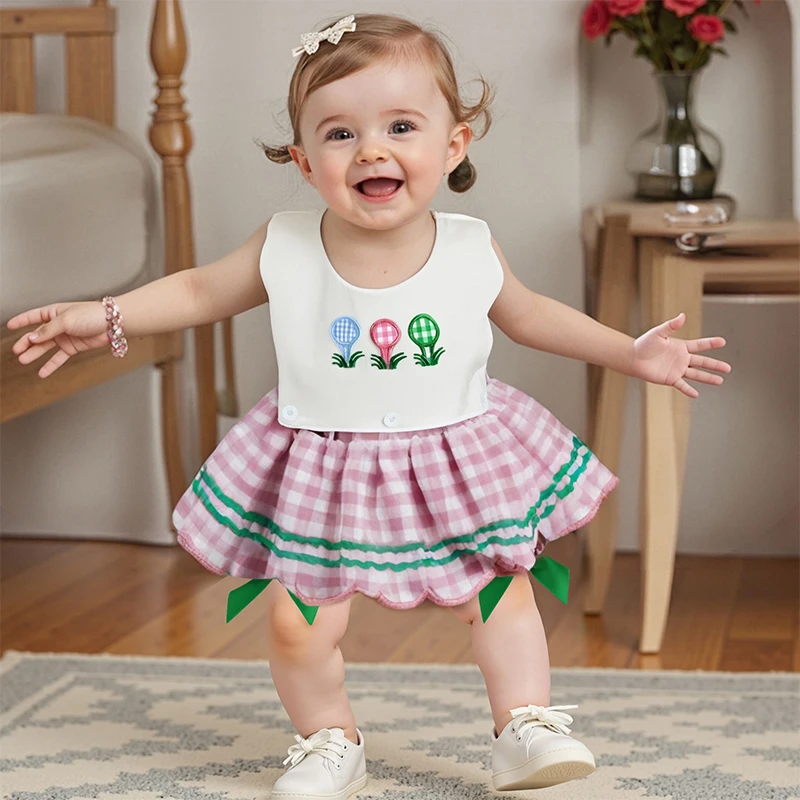 

Summer Baby Rompers Infant Plaid Sweet Girls Jumpsuits Newborn Golf Embroidery Clothes 0-18M