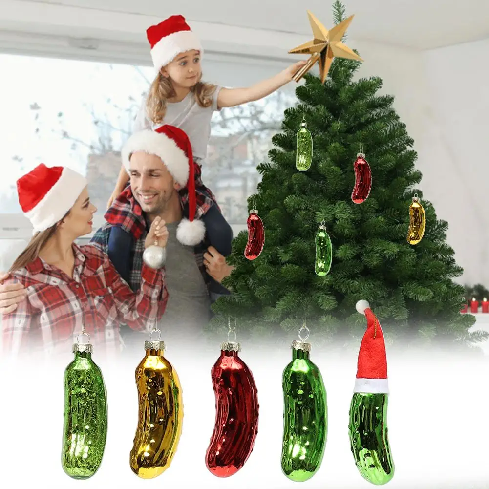 Colgante de pepino de cristal, adorno colgante para árbol de Navidad, adornos de pepino encurtido, decoraciones para árbol de Navidad, colgante creativo