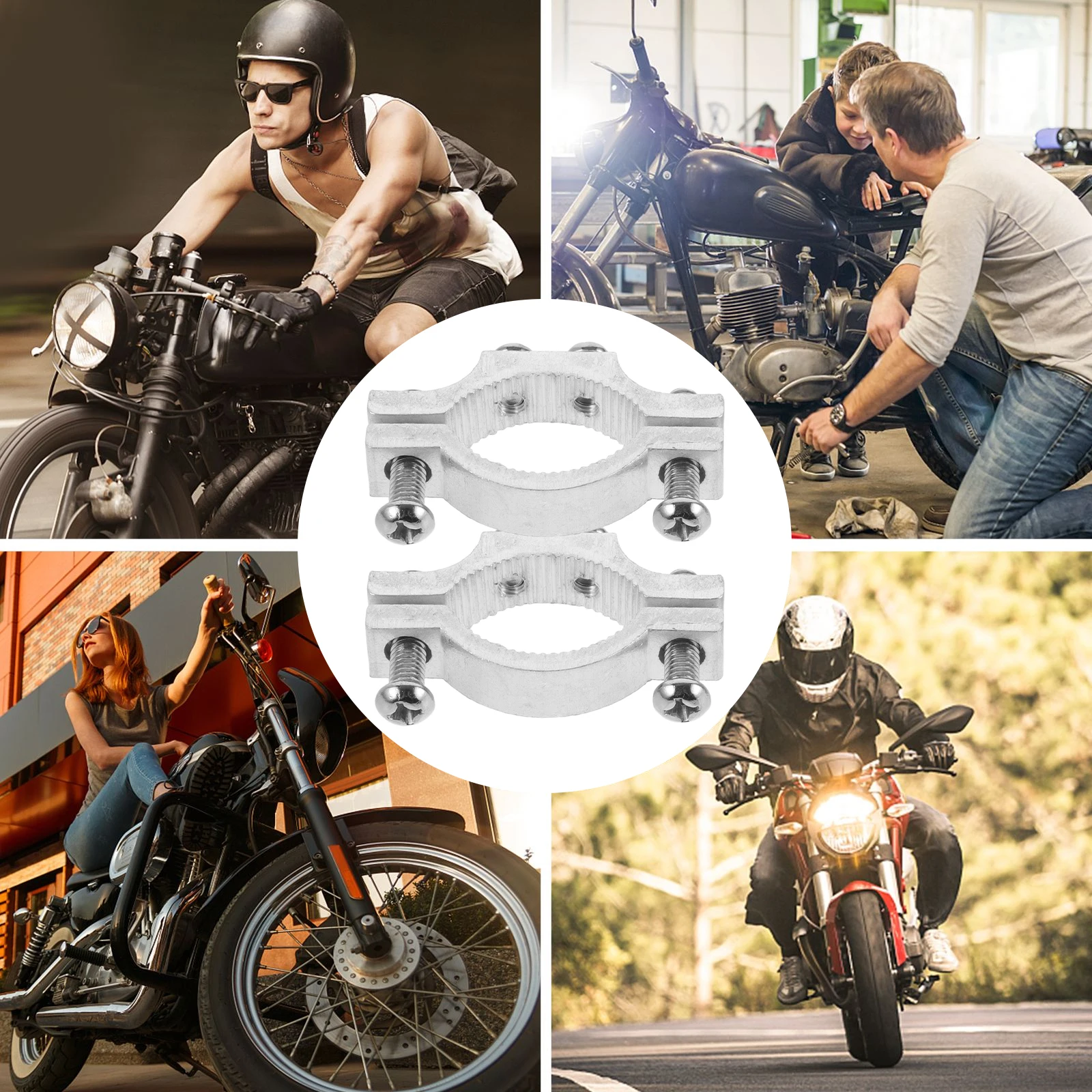 

2pcs Tube Clamp Mounting Bracket Motorbike Mirror Holder Durable Material Easy Installation Secure Round Metal Brackets Bike