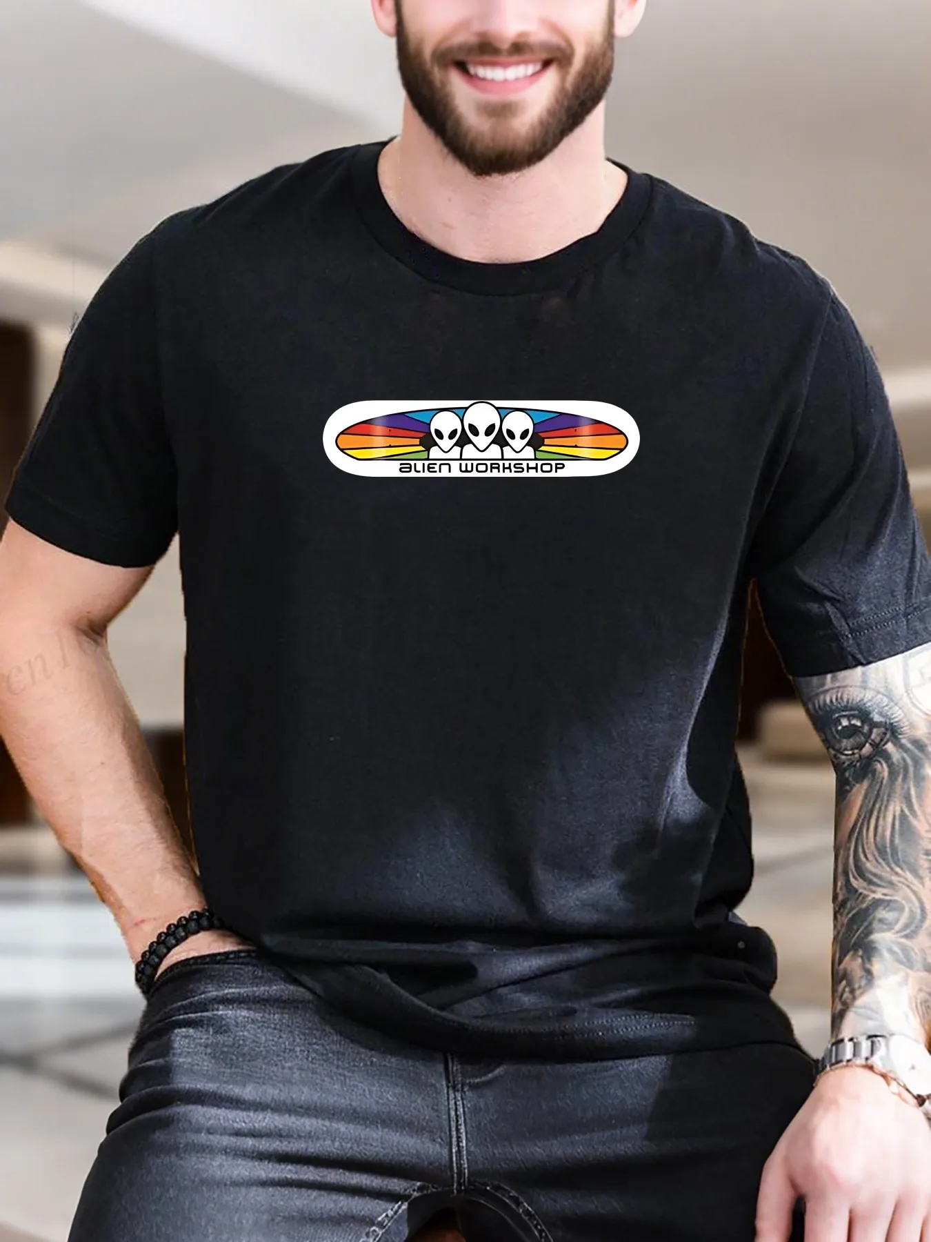 

Мужская хлопковая футболка с радужным принтом для доски для серфинга, повседневная удобная дышащая футболка из чистого хлопка, модное летнее необходимое ярких цветов