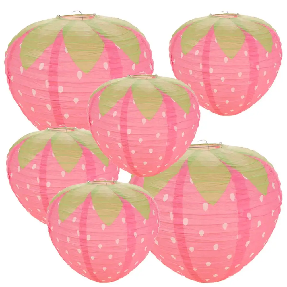 

3D Pink Strawberry Lantern Handheld Special-shaped Paper Lantern Fruit Theme Sweet Cute Hanging Lantern Ball Children's Holidays