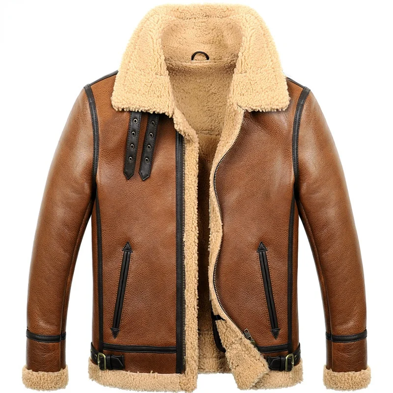 

Real Fur Winter Men Clothes 2023 100% Genuine Leather Sheep Shearling Bomber Jacket Sheepskin Coat Hiver M860