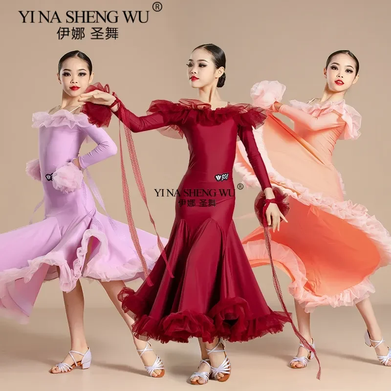 

New Modern Dance Skirt National Standard Children's Social Dance Waltz Social Dance Long Dress Competition Performance Costume