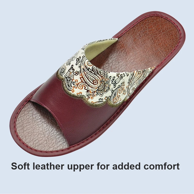 Genuine Cow Leather Slippers Homes in indoor slipper summer men women elderly non-slip soft soles casual single Slides shoes