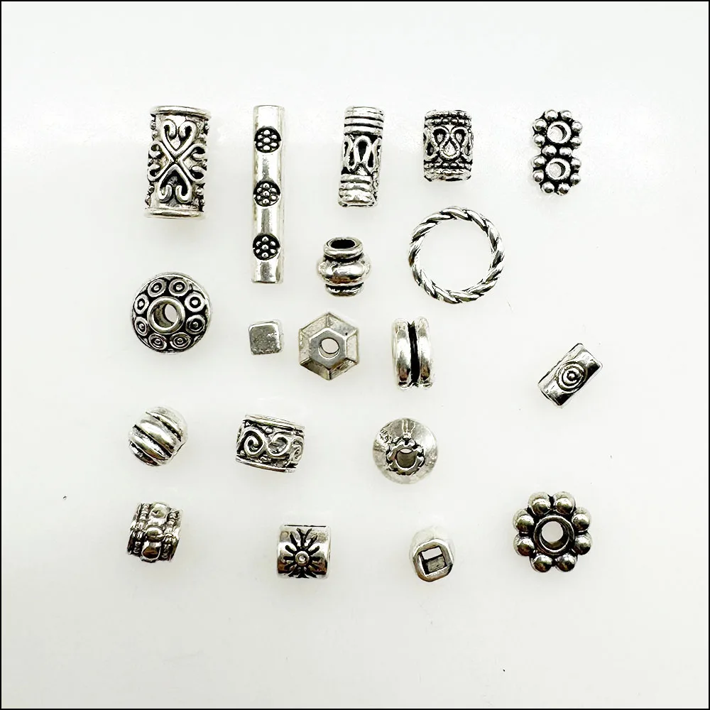 Tiny Tube Circle Flower Charms Antique Silver Color Spacer Beads Jewelry Accessories DIY