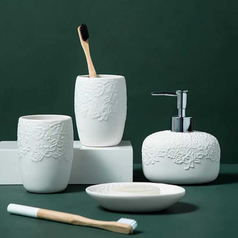 Luxury Ceramic Bathroom Set, Hotel Style Toothbrush Holder Rinsing Cup, Creative Daily Decor, Non-Slip Easy-Clean Matte Glaze