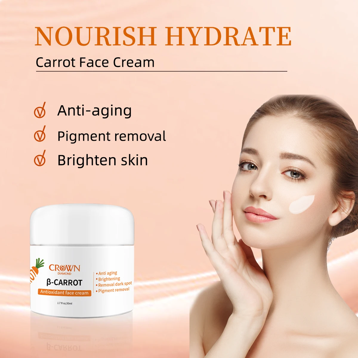 

β Carrot Face Cream Kojic Whitening and Brightening Inhibiting Melanin Anti-aging Acne-removing Facial Skin Care Products 50g