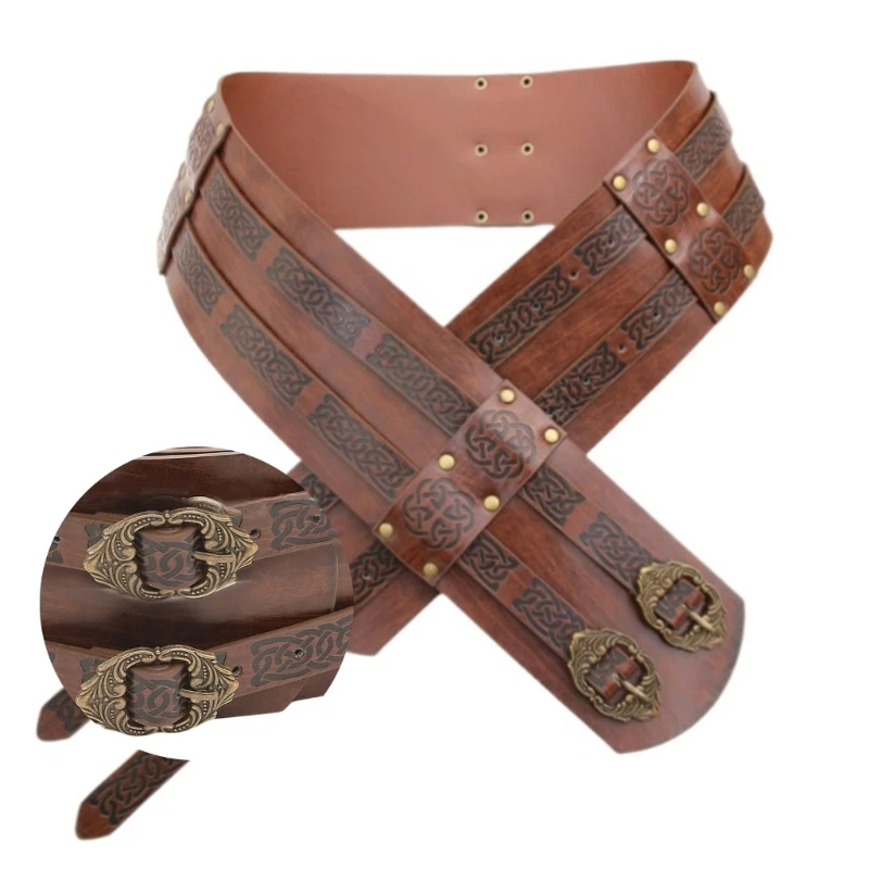 Men Embossed Belt Wide Waistband Belt for Parties and Festivities Medieval Men Brown Waistband