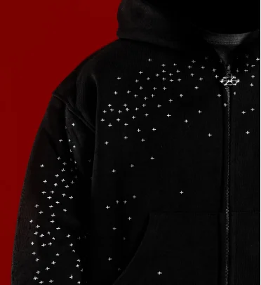 Street classic black rhinestone design zipper hooded men's hip-hop Harajuku y2k personalized casual retro couple cardigan jacket