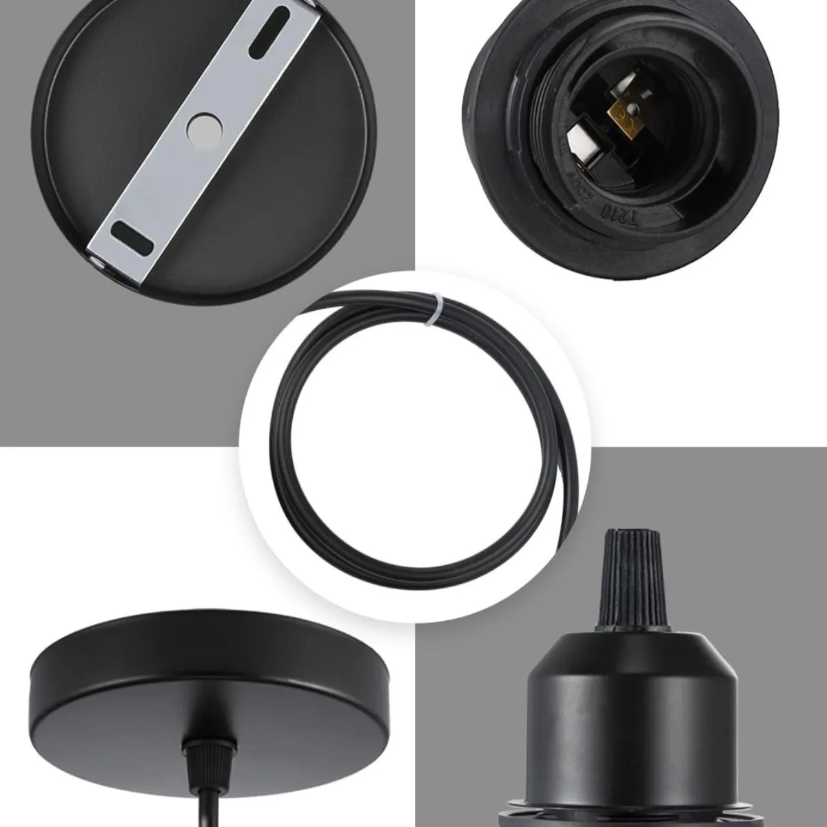 JOYINLED E27 Pendant Light Kit, DIY Hanging Lamp Holder with Ceiling Canopy Black Metal Pendant Light Socket for Custom Lighting