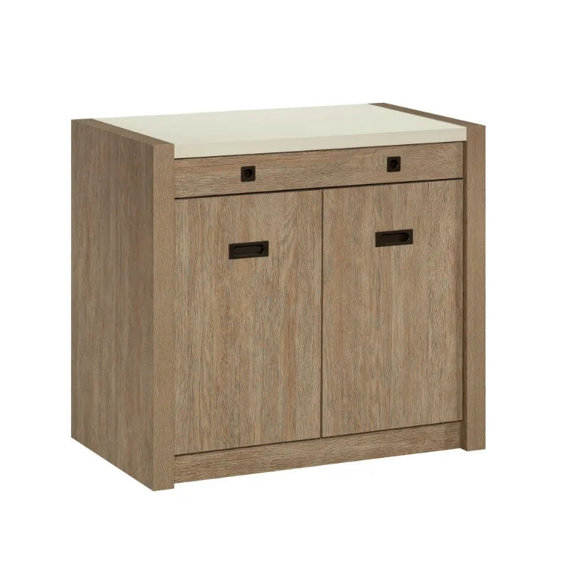 

Light Wood 2-Door Cabinet with Top Storage Modern Kitchen Bathroom Organizer Accent Furniture