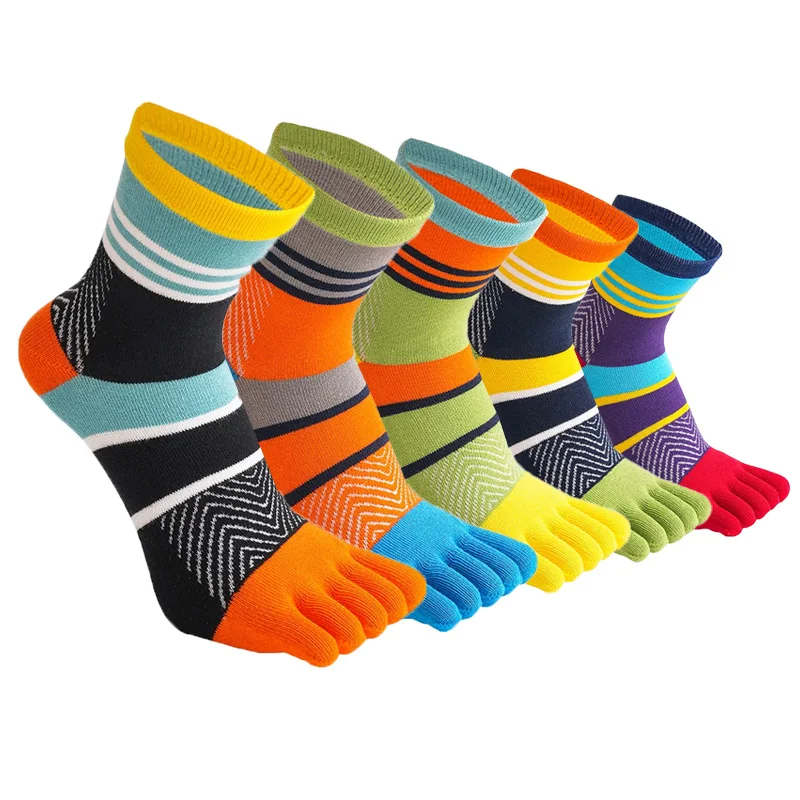

Носки с носком, короткие мужские хлопковые полосатые красочные деловые повседневные мягкие модные платья, впитывающие пот носки с пятью пальцами