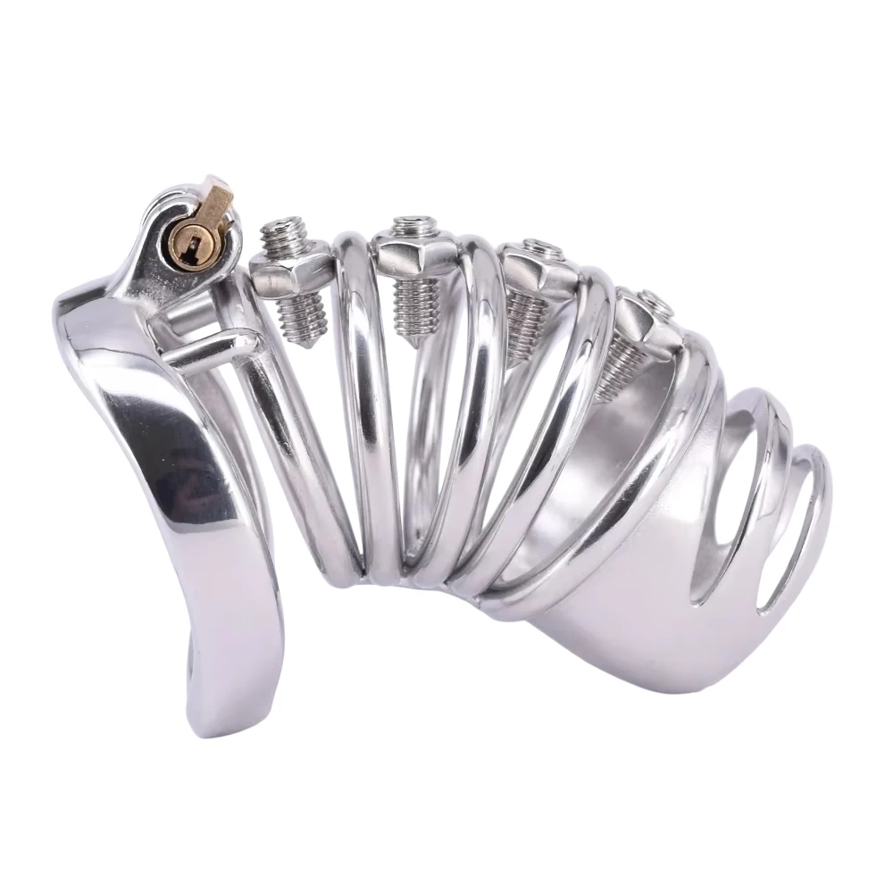 FRRK 50 dispositif de chasteté à pointes longues Cage à pénis en acier inoxydable manchettes de pénis extrême masculin verrouillées dans la Cage à coq en métal jouets sexuels pour hommes