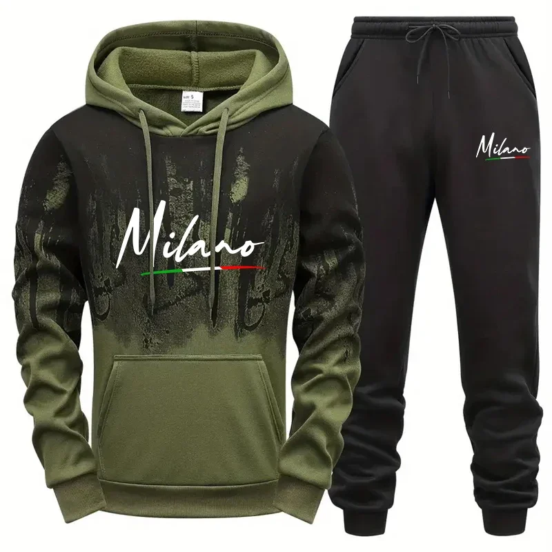 رجل رياضية طباعة سبلاش الحبر البلوز Sweatpants 2 قطعة مجموعات في الهواء الطلق الرياضة الركض ملابس رجالي هوديس غير رسمية ملابس رياضية