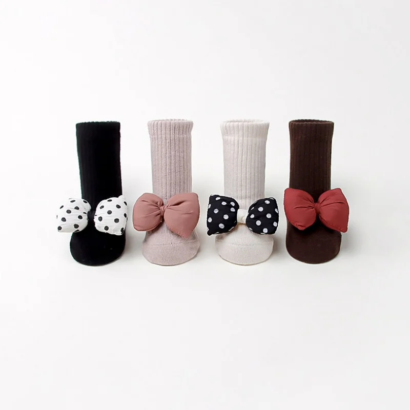 

Носки-тапочки для новорожденных девочек, весенне-осенние новые прогулочные носки с бантом для малышей, детские нескользящие хлопковые носки для младенцев для девочек, 12 месяцев