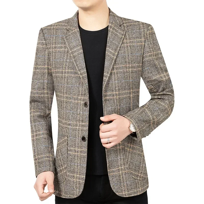 New Spring Men Plaid Business Casual Blazers Jackets Man Autumn Suits Coats High Quality Male Slim Blazers Jackets Coats 4XL