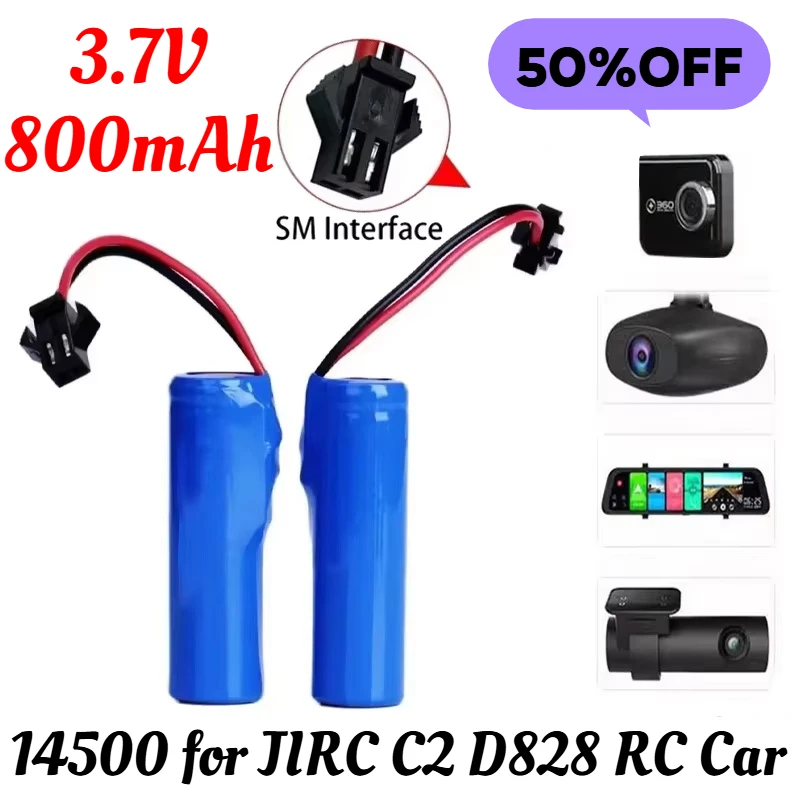 Original 3.7V 800mAh Lipo Battery for JJRC C2 D828 RC Car Parts 14500 SM-2P for RC Stunt Dump Car Battery Toys Electric Shaver