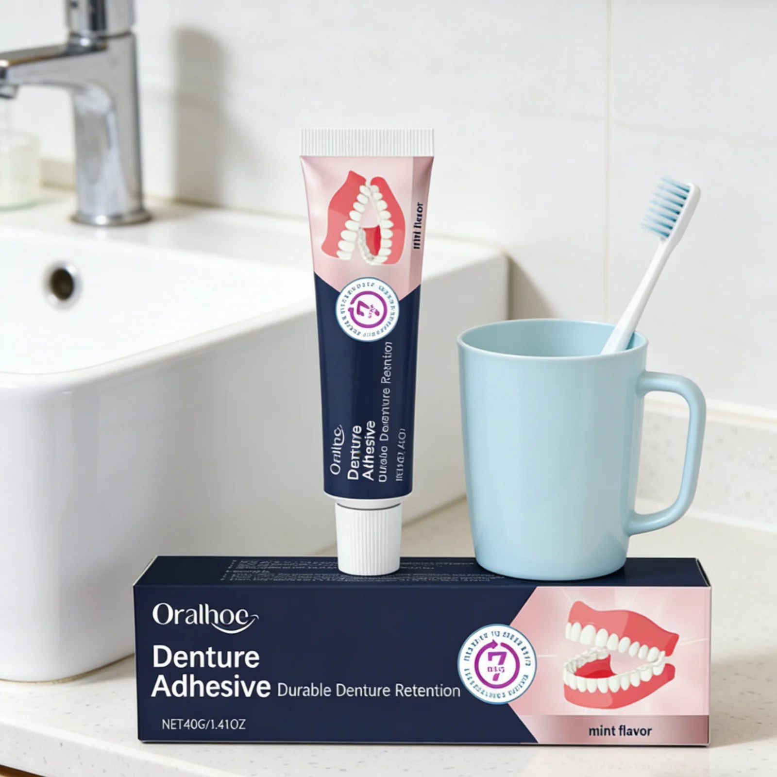Oralhoe Denture Adhesive Improve Comfort Soft Fit Reduce Gum Irritation Prevent Food Residue Mint Flavor Denture Fixative Cream
