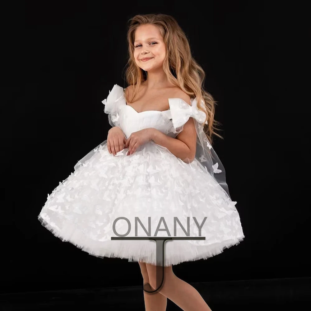 

JONANY Cute Off The Shoulder Flower Girl Dress 3d Appliques Sweetheart Bow Ball Gown Little Girl Princess Roupas De Florista