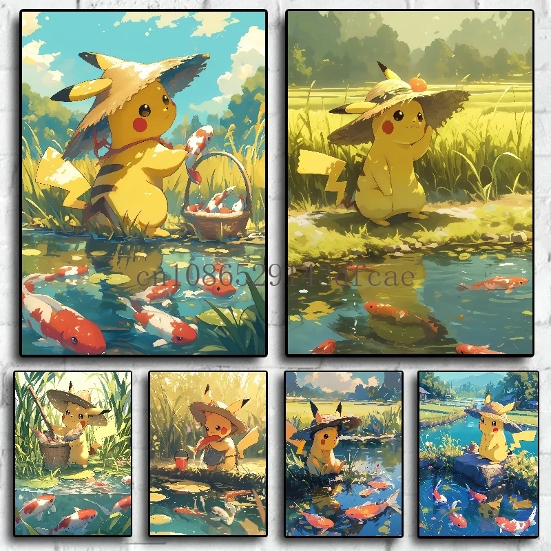 Pokemon Classic Anime Figures Hd Pikachu Artwork Poster Canvas Painting Wall Art Picture Room Home Decor Kids Gifts