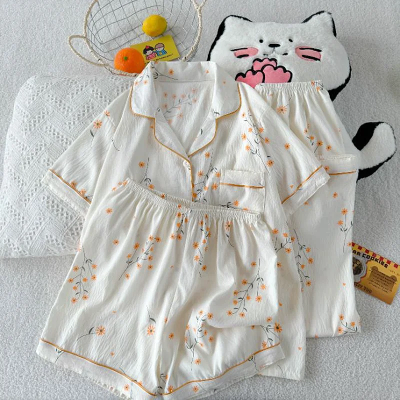 

Pajamas Female Summer Japan and South Korea Version of the Short-Sleeved Pants Sweet Cute Cartoon Cardigan Three-Piece Homewear
