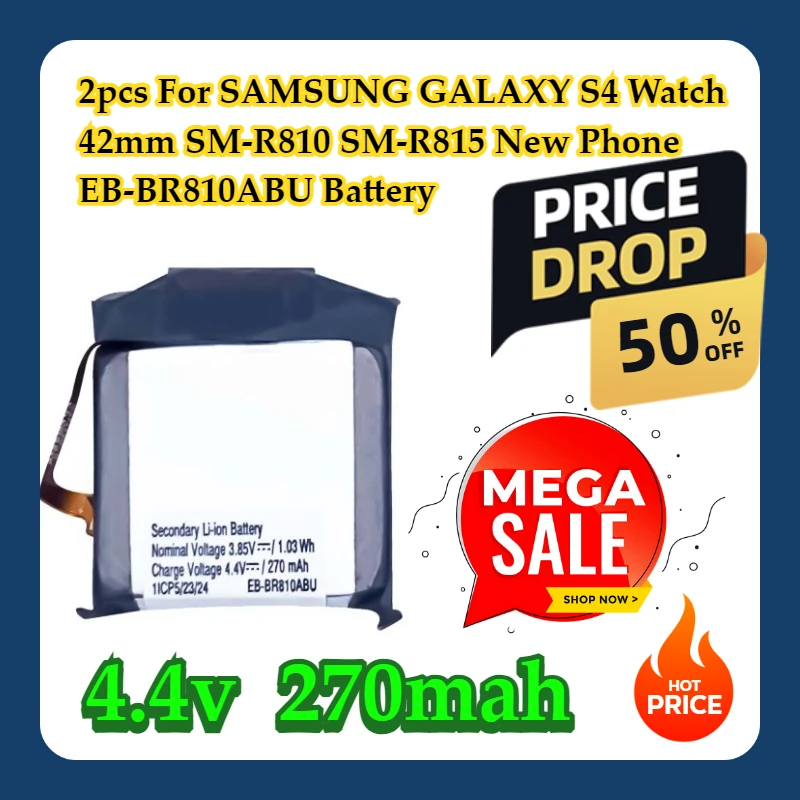2pcs For SAMSUNG GALAXY S4 Watch 42mm SM-R810 SM-R815 New Phone EB-BR810ABU Battery