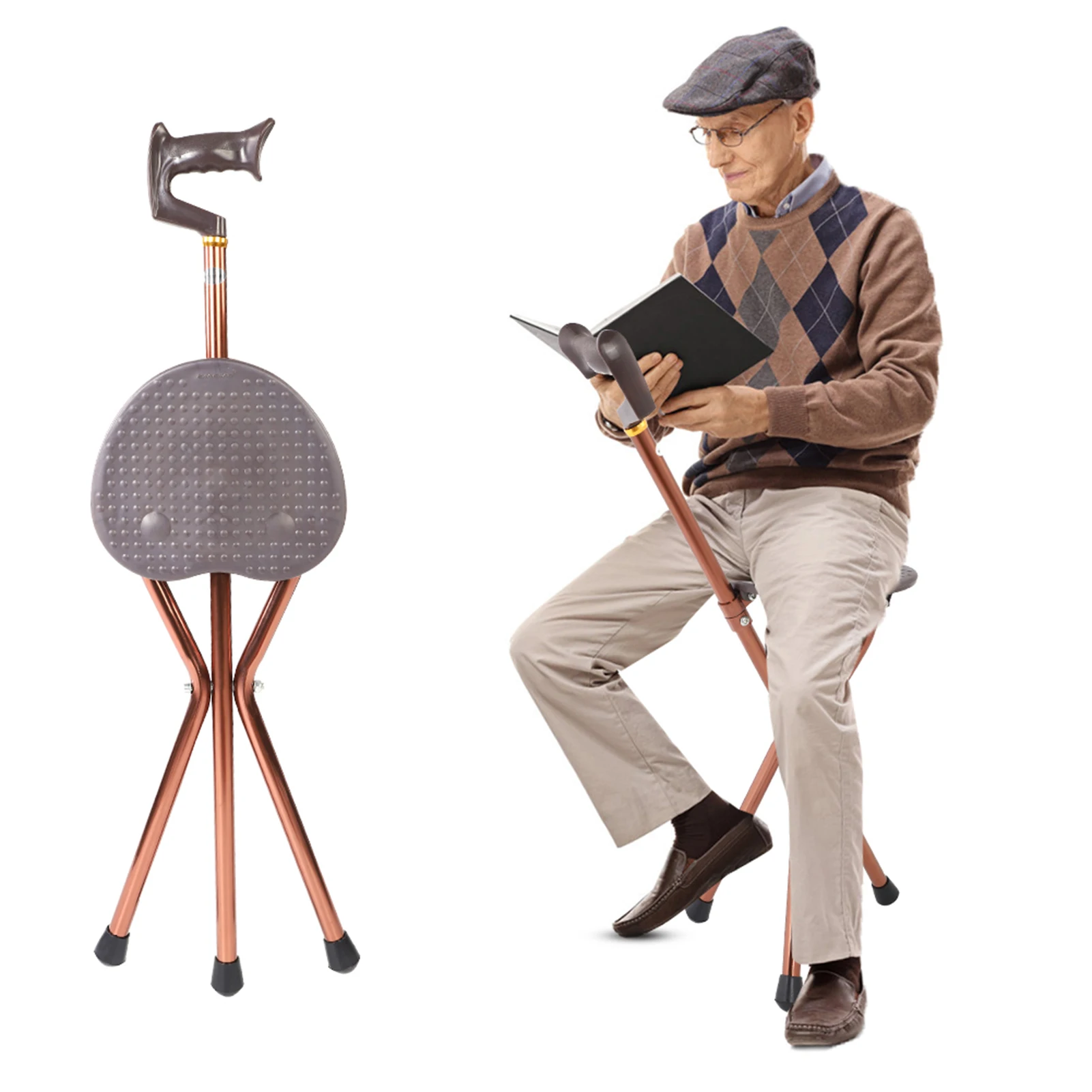 Metal Portable Folding Walking Stick Chair Seat Stool Travel Cane Chair Walking Cane Walking Chair Walking Stick Walking Stool